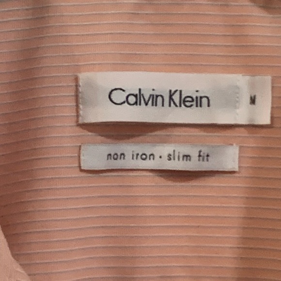 Calvin Klein Non Iron Slim Fit Orange & Gray Pinstripes L/S Men’s Shirt Size M - Picture 2 of 4